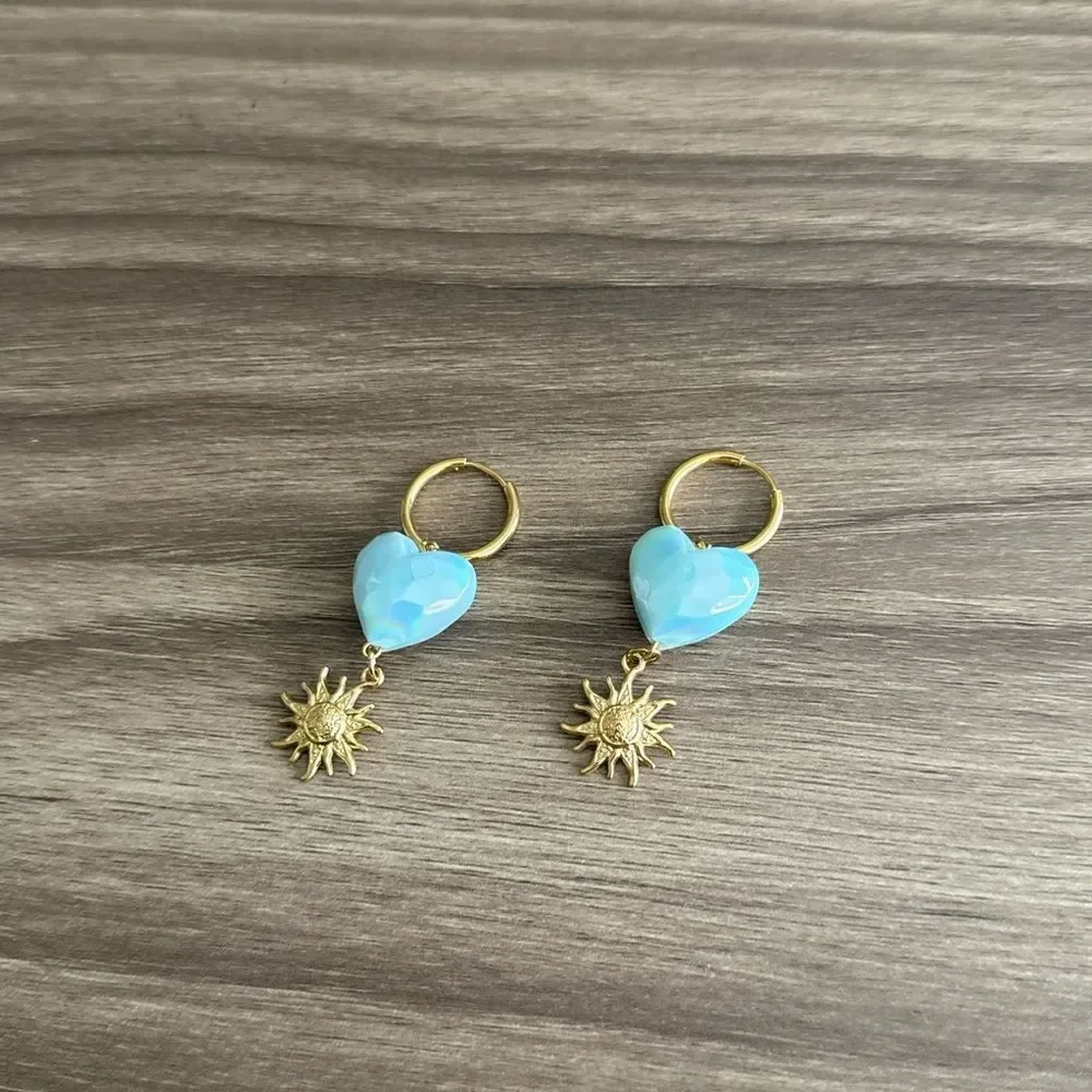 Heart Sun Dangle Earrings Q935